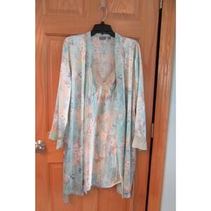 Apt 9 Intimates Short Nightgown Robe Set With Belt Aqua Floral Med/Lg Romantic